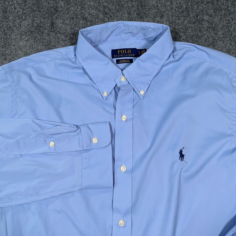 Polo Ralph Lauren Classic Fit Performance Shirt Men XL Stretch Blue Dress Casual